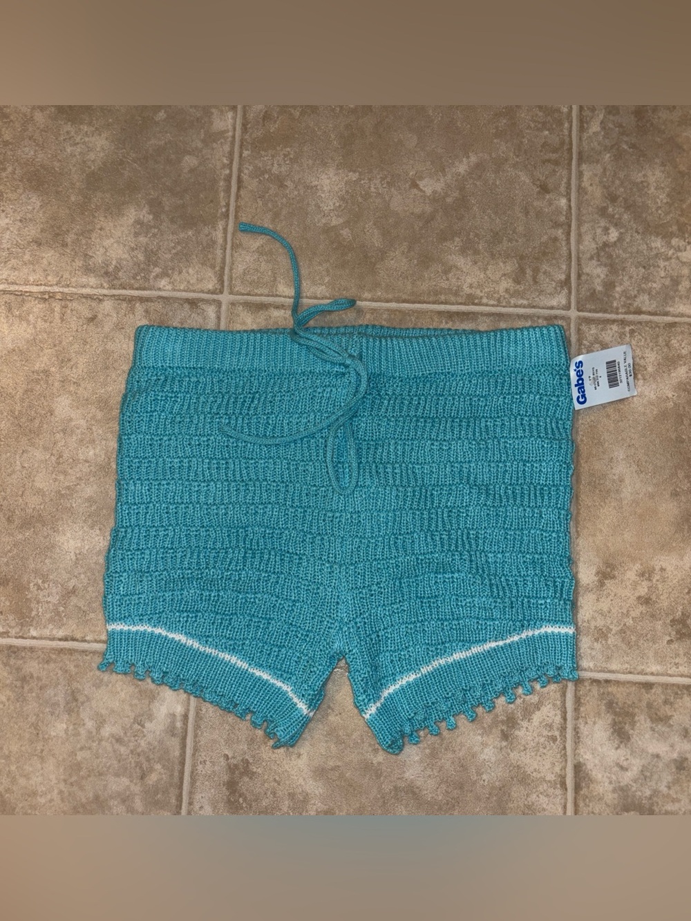 PRETTYLITTLETHING Teal Crochet Knit Drawstring Shorts